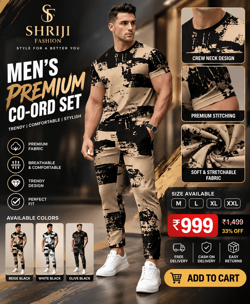 Men's Printed Night Suit Co-Ord Set with Half Sleeve T-Shirt and Pajama